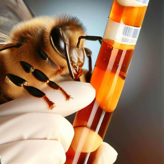 A bee with a scientific test tube