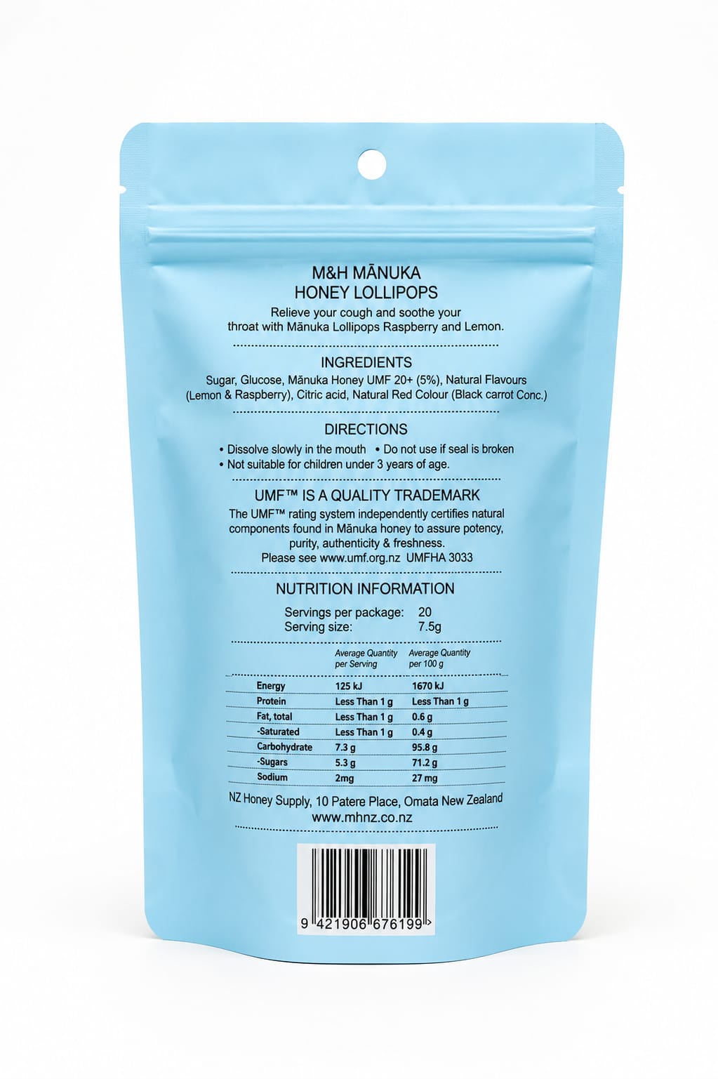 M&H UMF20+ Manuka Honey Lollipops Raspberry & Lemon